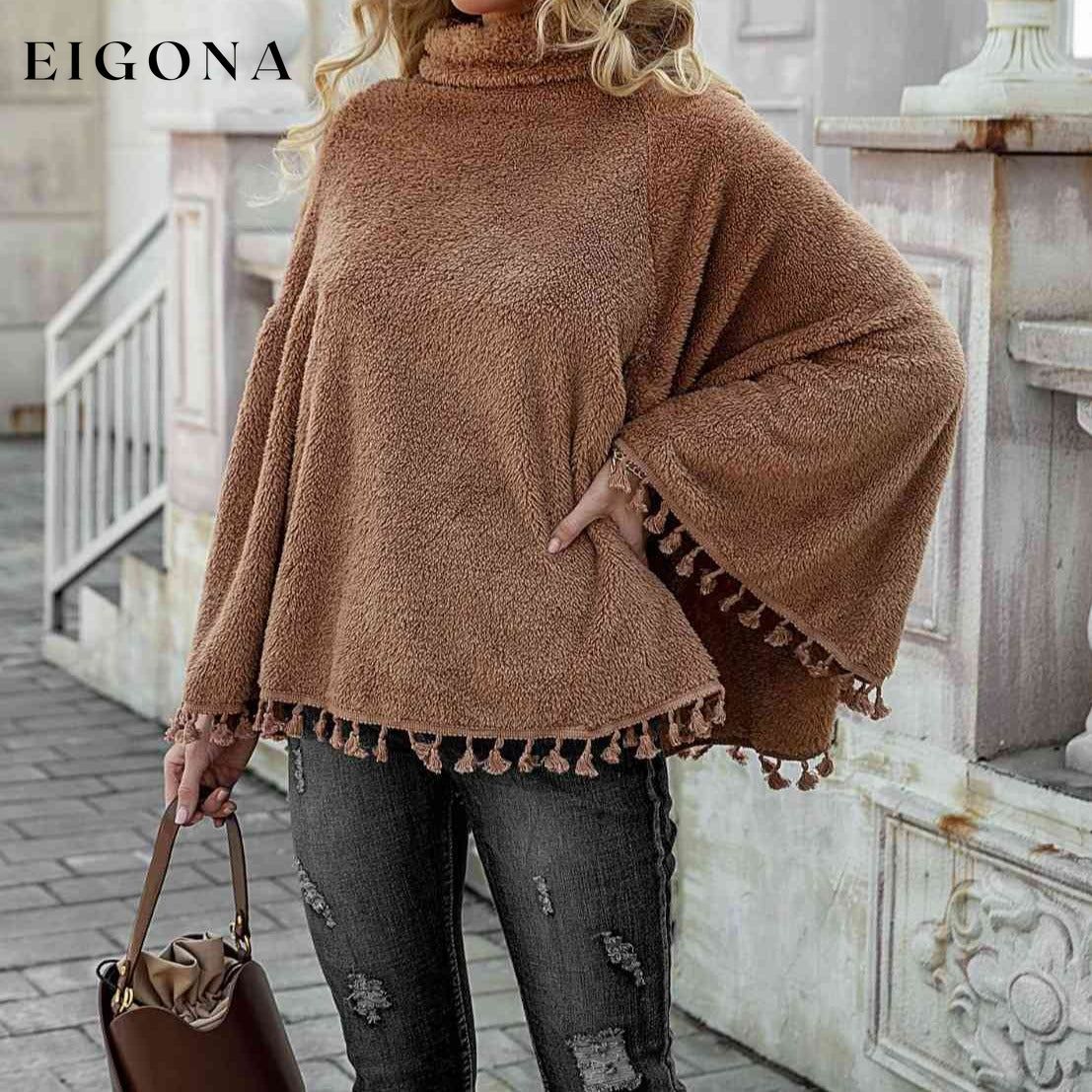 Full Size Turtleneck Tassel Hem Poncho clothes M@G@G poncho Ship From Overseas sweater sweaters
