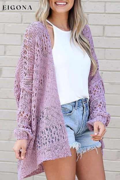 Openwork Open Front Long Sleeve Cardigan Lavender cardigan cardigans clothes Ship From Overseas X.W