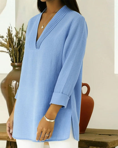 Stylish And Casual V-Neck Solid-Color Top