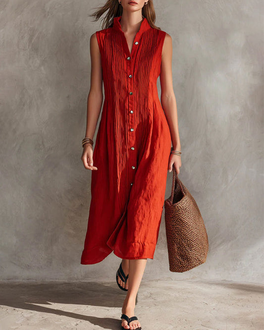 Pleated Sleeveless Casual Dress