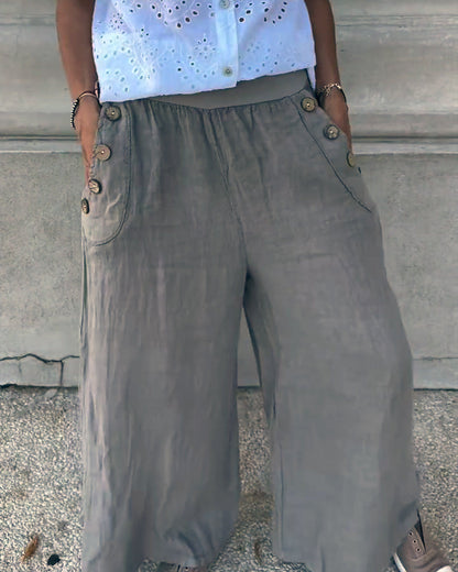 Casual Cotton And Linen Wide-Leg Pants