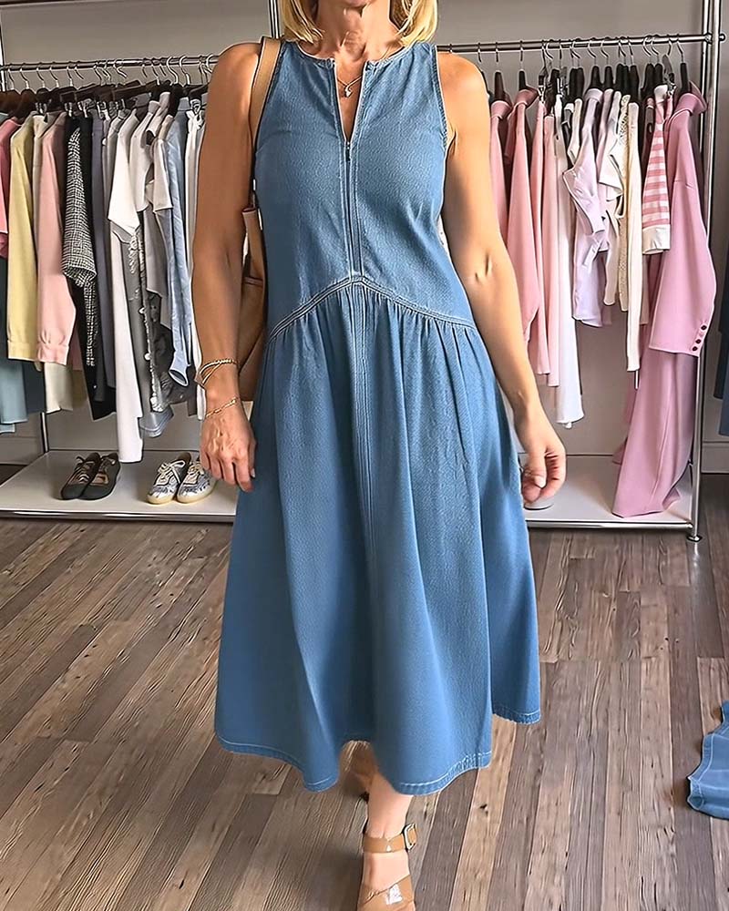 V-Neck Denim Sleeveless Dress