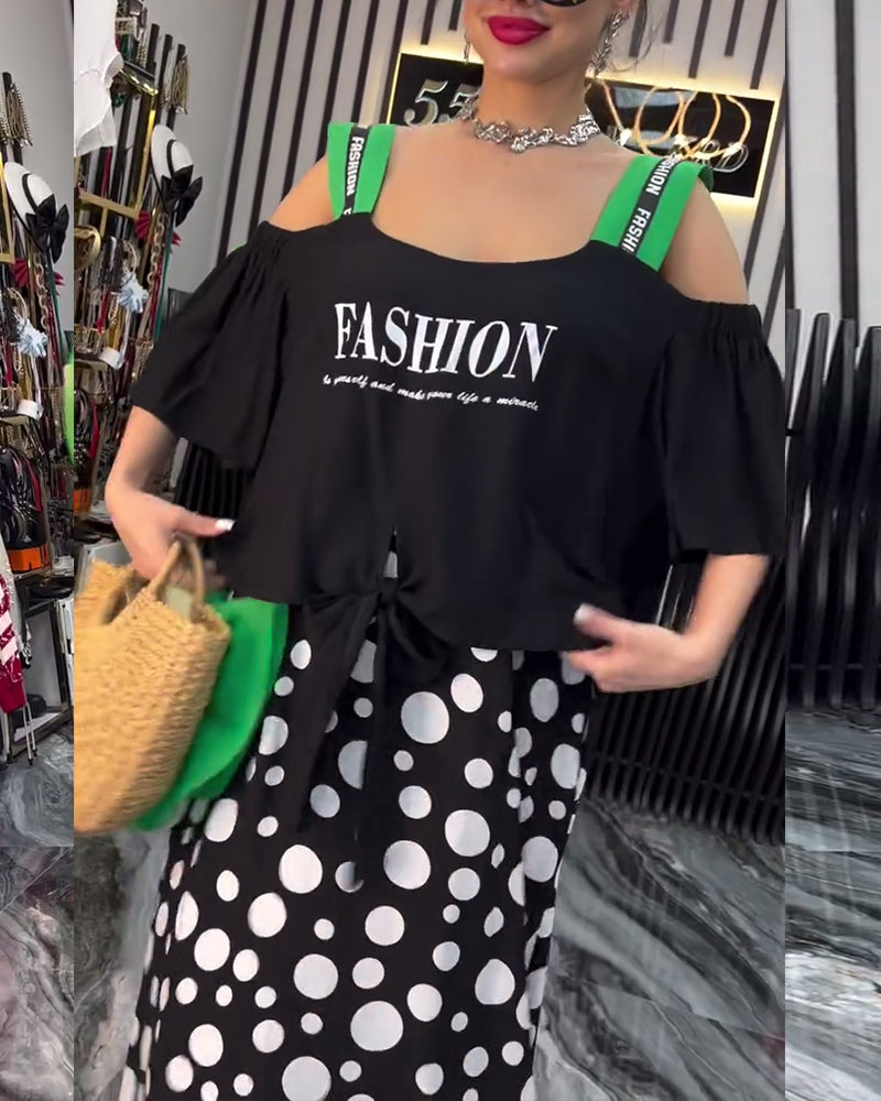 Abito casual patchwork a pois con bretelle