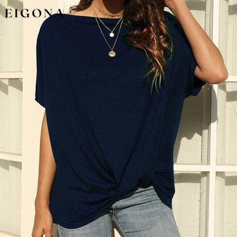 One Shoulder Short Sleeve T-Shirt Dark Navy .925 clothes Manny off the shoulder shirt Ship From Overseas shirt shirts short sleeve short sleeve shirt short sleeve top top tops