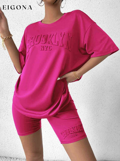 BROOKLYN NYC Graphic Top and Shorts Set Hot Pink clothes lounge lounge wear lounge wear sets loungewear S&M&Y Ship From Overseas