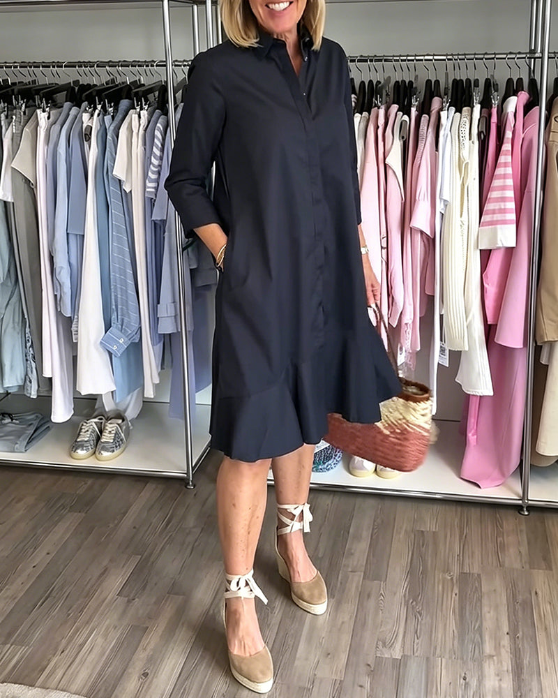 Shirt Collar Ruffle Dress