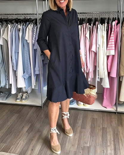 Shirt Collar Ruffle Dress