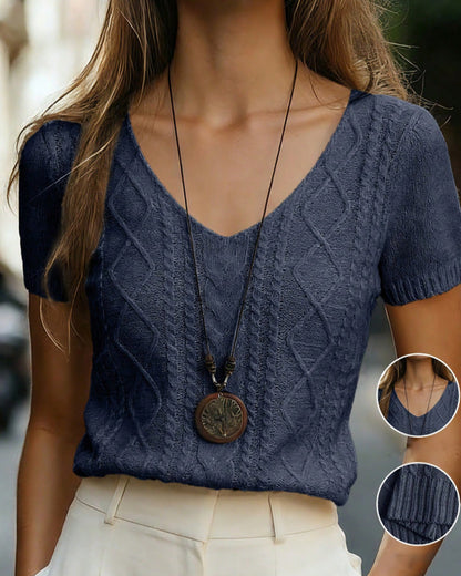 Argyle Short Sleeve V-Neck Pullover