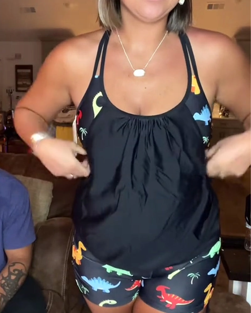 Costume da bagno due pezzi con stampa dinosauro