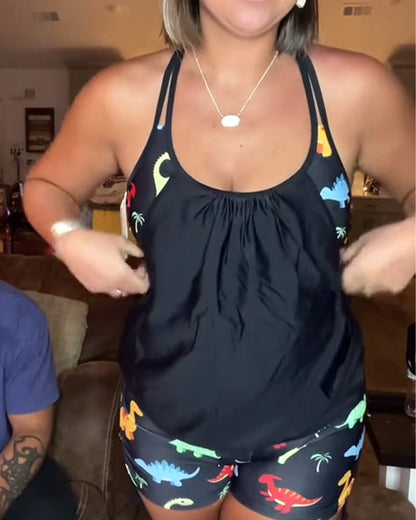 Costume da bagno due pezzi con stampa dinosauro