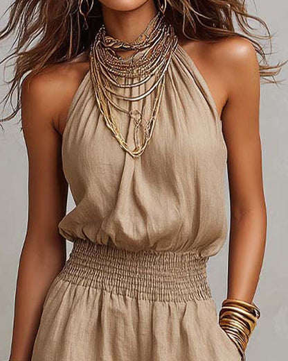 Elegant Halter Shirred Jumpsuit