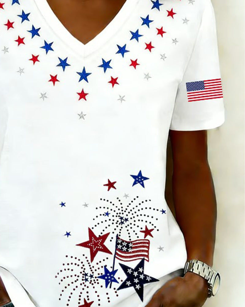 V-Neck Printed Casual T-Shirt