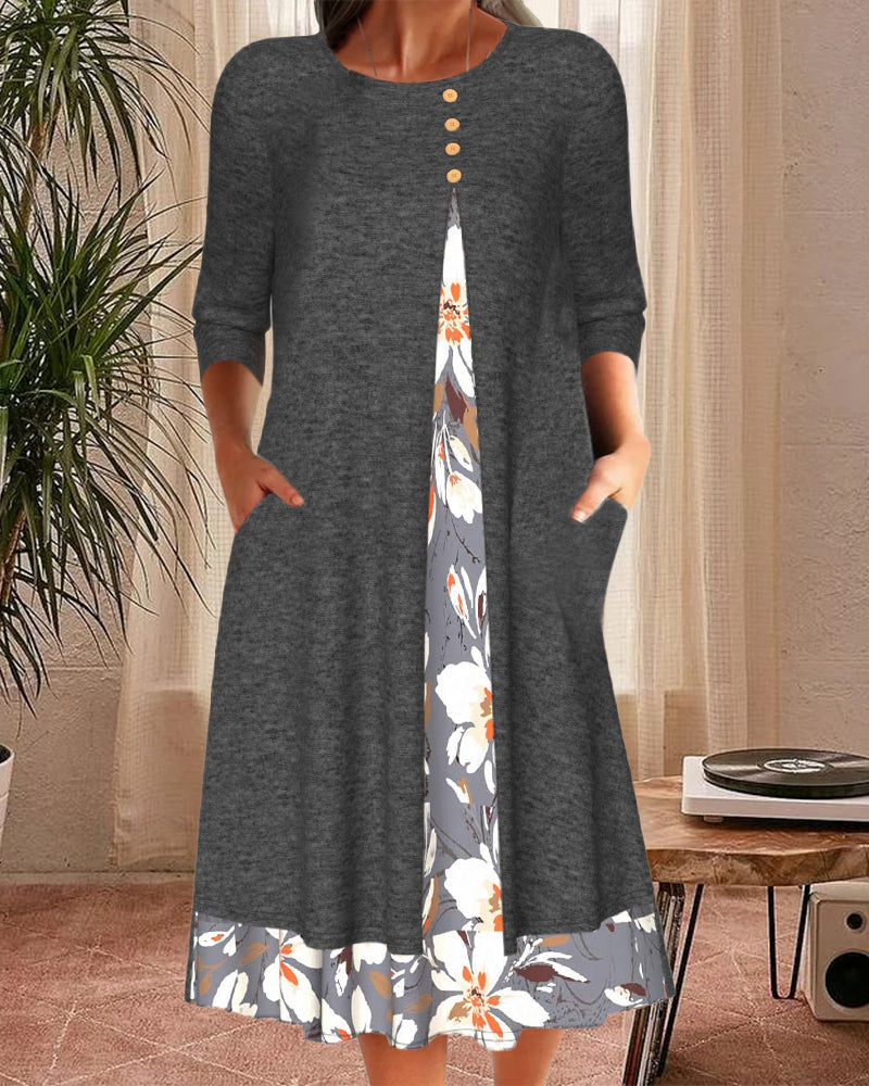 Elegant dress with crew neck print 2023 f/w casual dresses spring