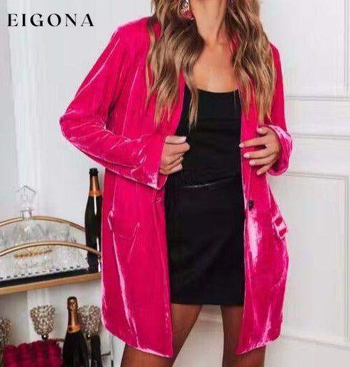 Button Up Long Sleeve Blazer with Pocket Deep Rose C@X@Y clothes Ship From Overseas