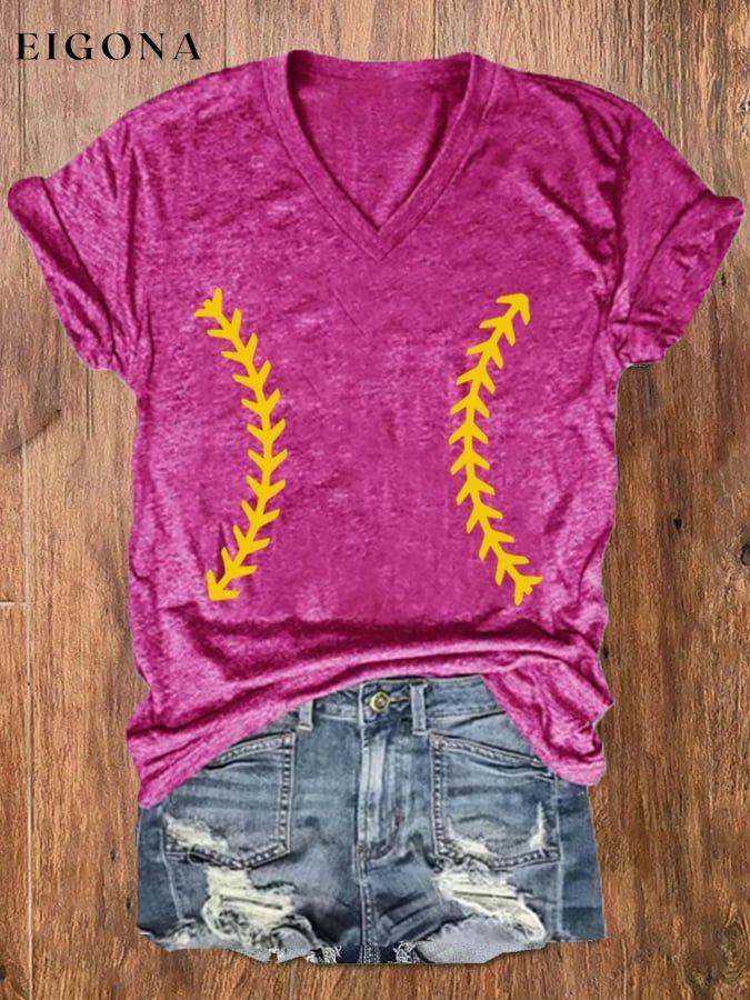 Women's Softball Lover Casual V-Neck Tee ball print