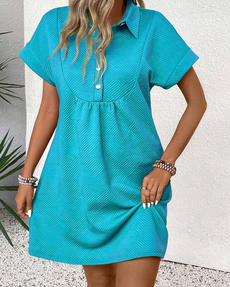 Jacquard Polo Collar Button-Front Babydoll Dress