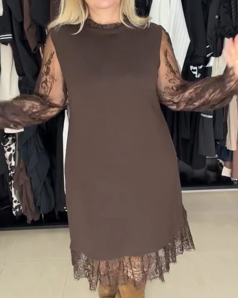 Lace Patchwork Stylish Long-Sleeved Dress