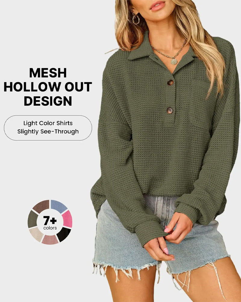 Solid Button-Down Loose Lapel Blouse 2024 f/w blouses & shirts spring