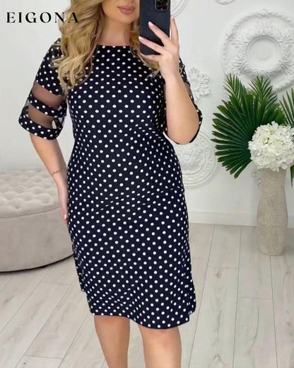 Polka dot print sheer sleeve midi dress casual dresses spring summer