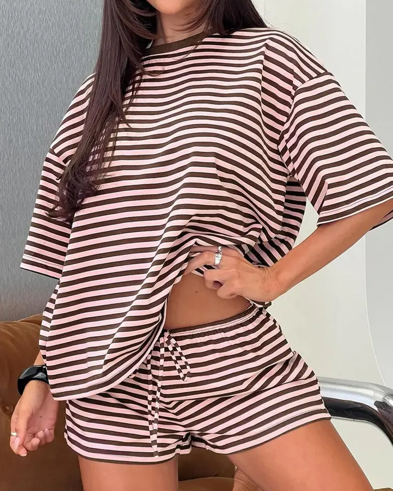 Striped Round Neck Two-Piece Set