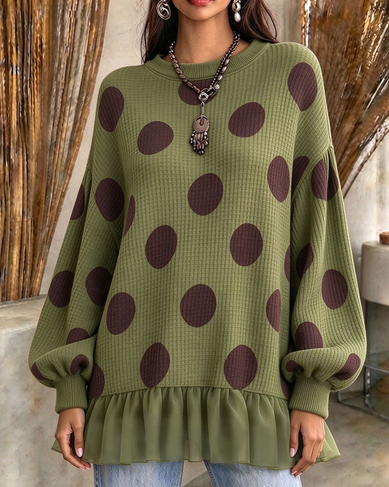 Round Neck Polka Dot Ruffle Sweatshirt 2024f/w sweatshirts
