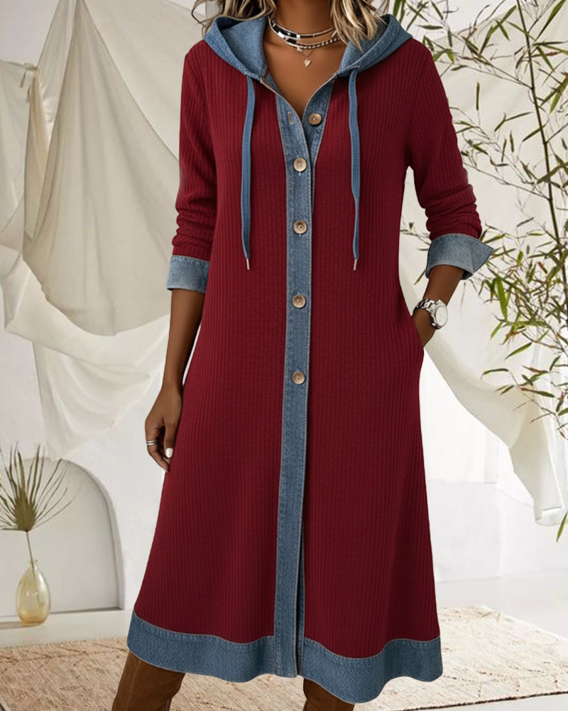 Hooded Color Block Fashionable Dress