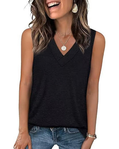 Women's Sleeveless V-Neck Slimming Loose Fit Casual Tank Top T-Shirt