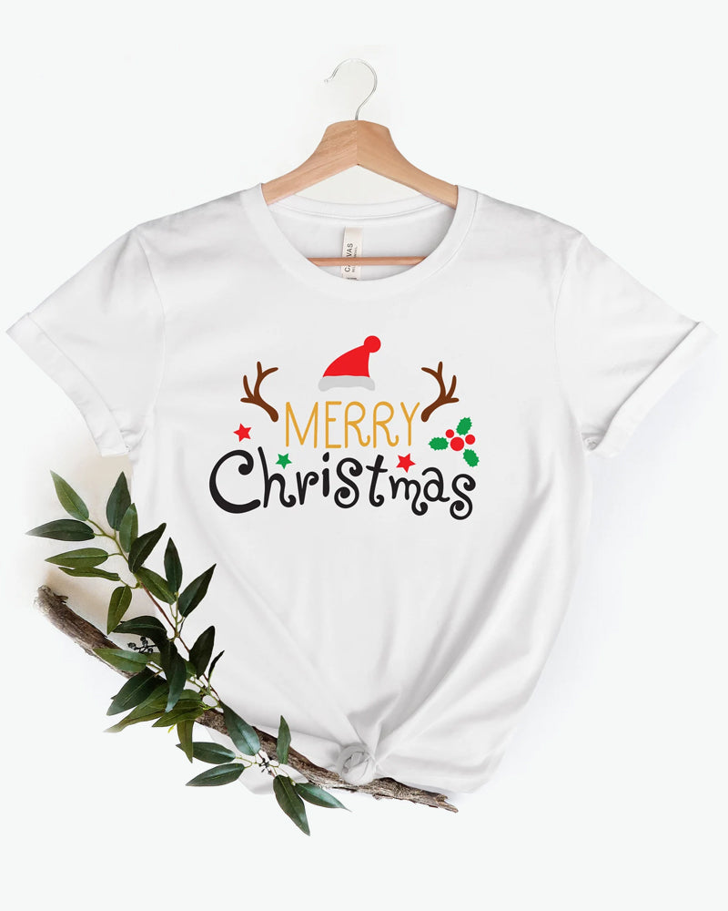 Merry Christmas letter print crew neck T-shirt 2024 f/w christmas spring summer t-shirts