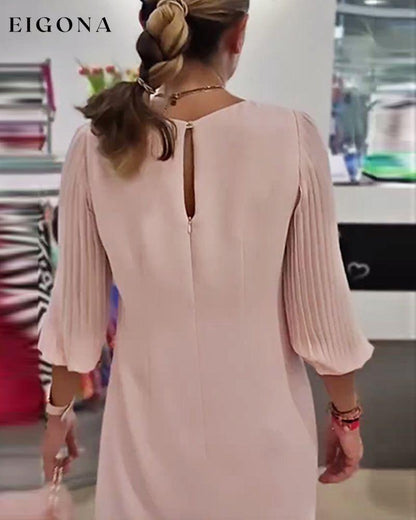 Long sleeve round neck shirred dress casual dresses summer