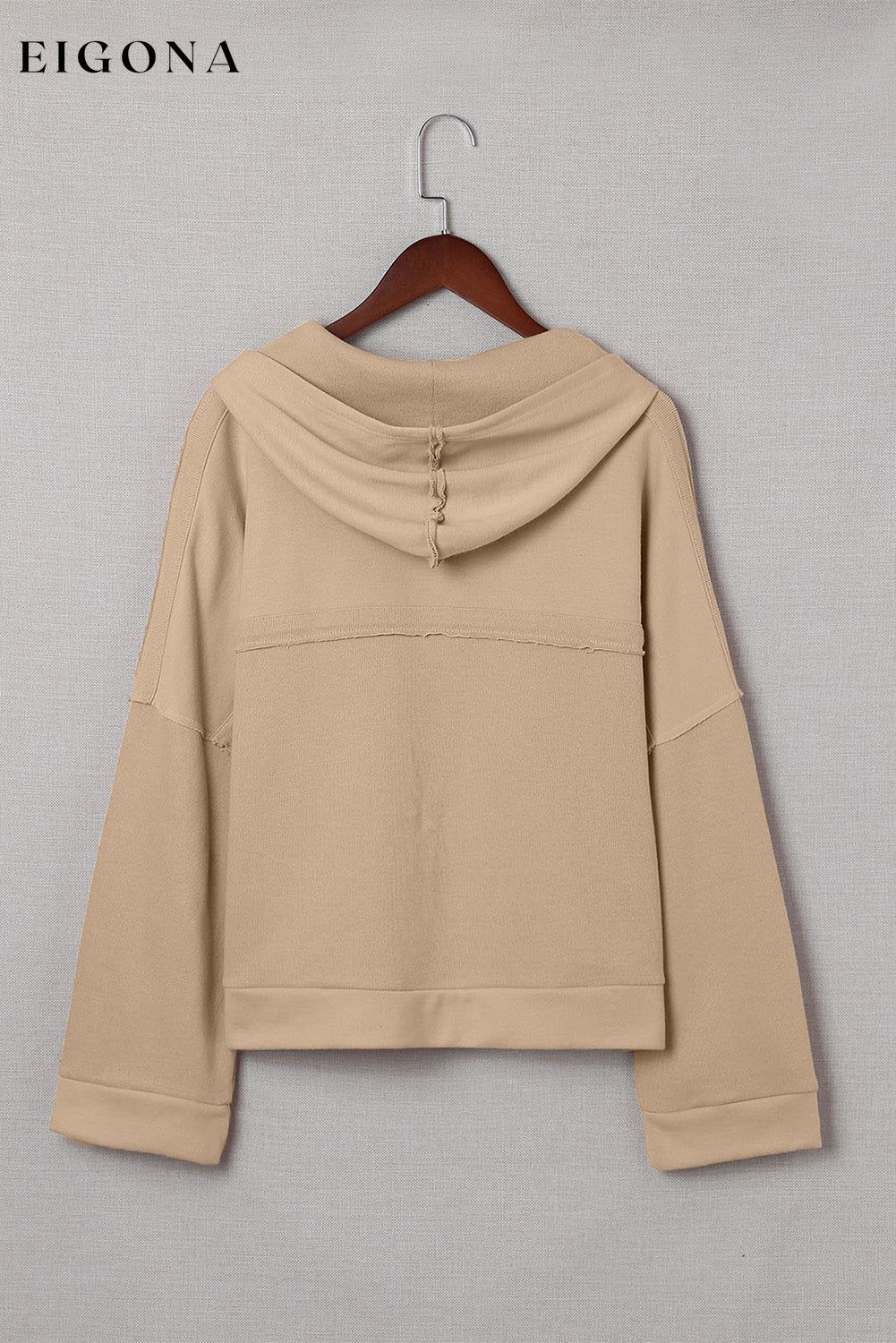 Casual Button Solid Patchwork Trim Hoodie All In Stock clothes Color Khaki Craft Patchwork long sleeve shirts long sleeve top Occasion Daily Print Solid Color Season Fall & Autumn Style Casual Sweater sweaters Sweatshirt