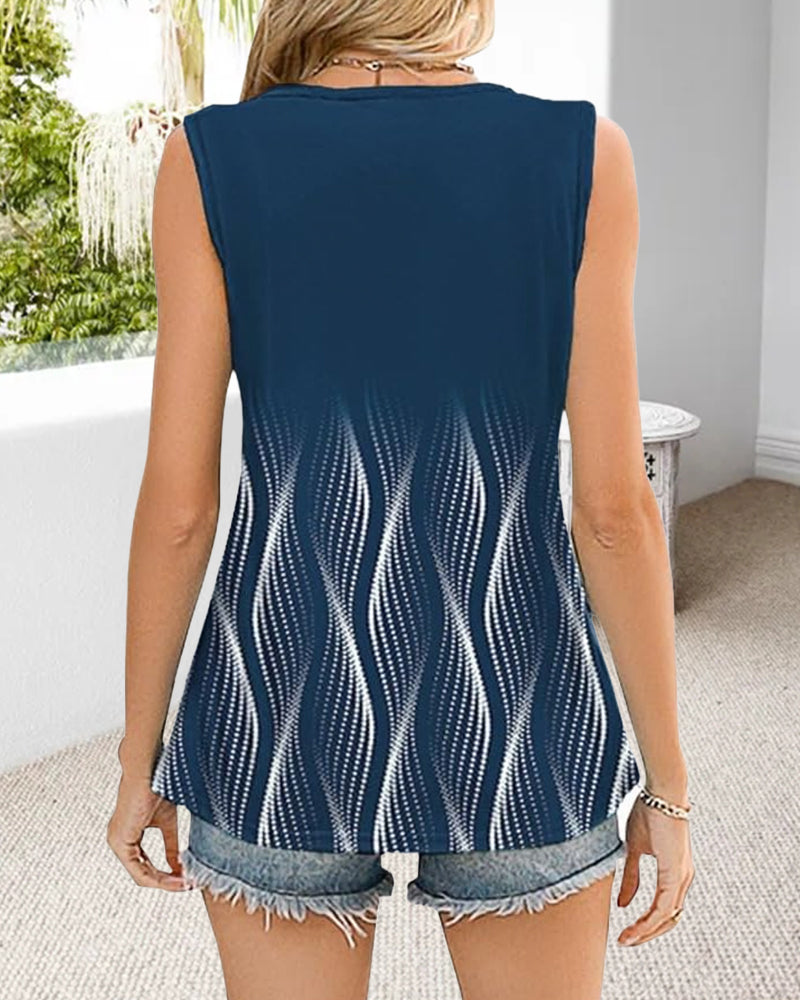 Ärmellose Bluse mit Plissee-Print