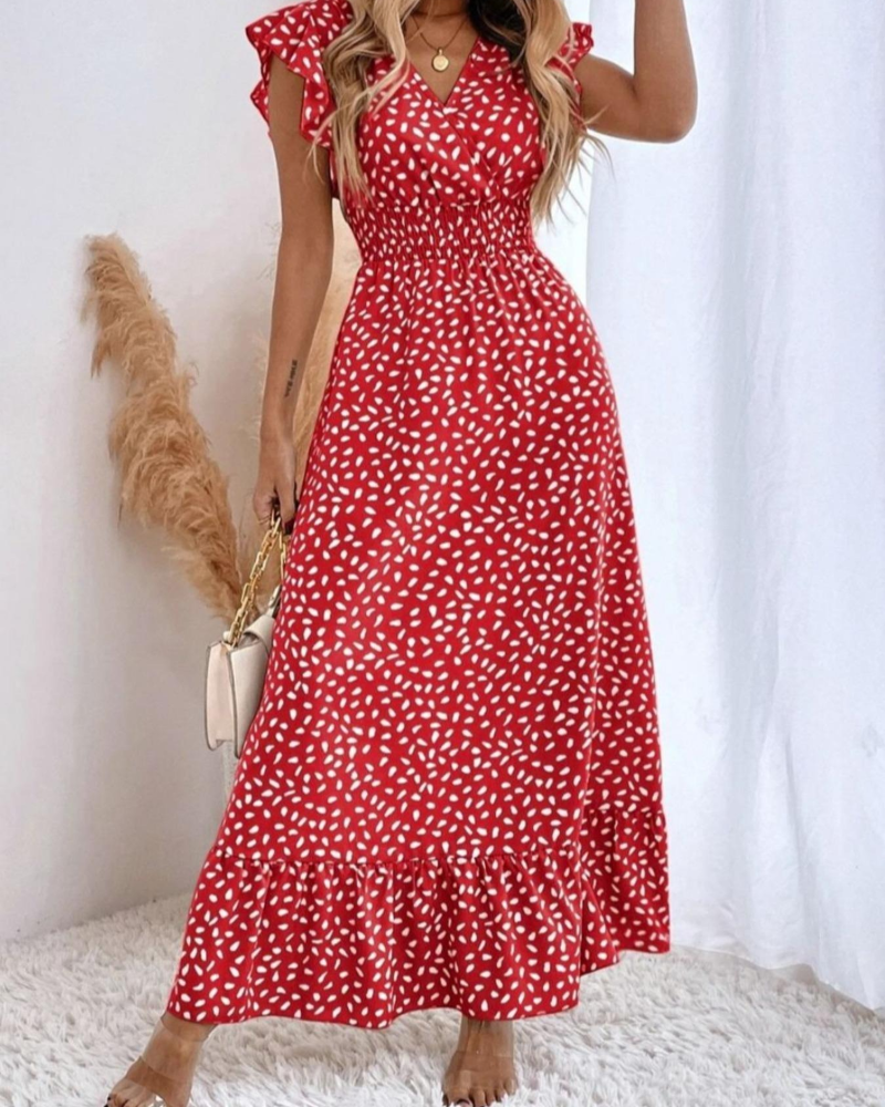 Polka-Dot V-Neck Maxi Dress