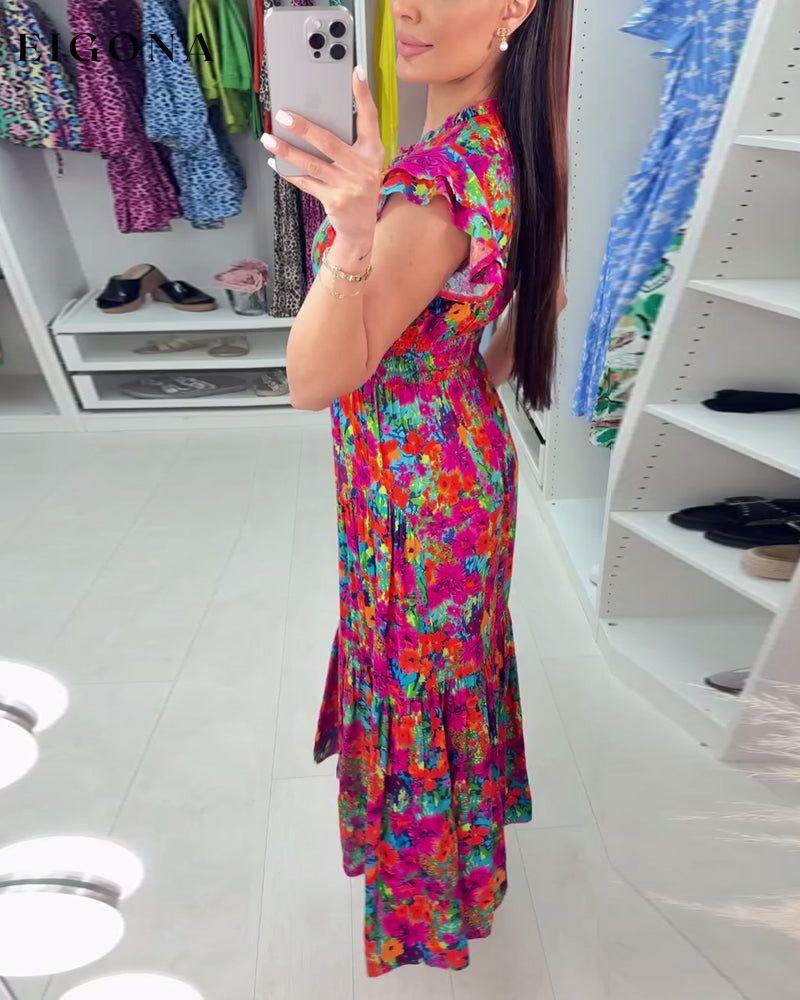 Colorful floral print V-neck elegant dress casual dresses summer