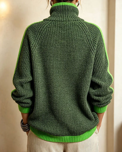 Turtleneck Contrast Raglan Sleeve Pullover
