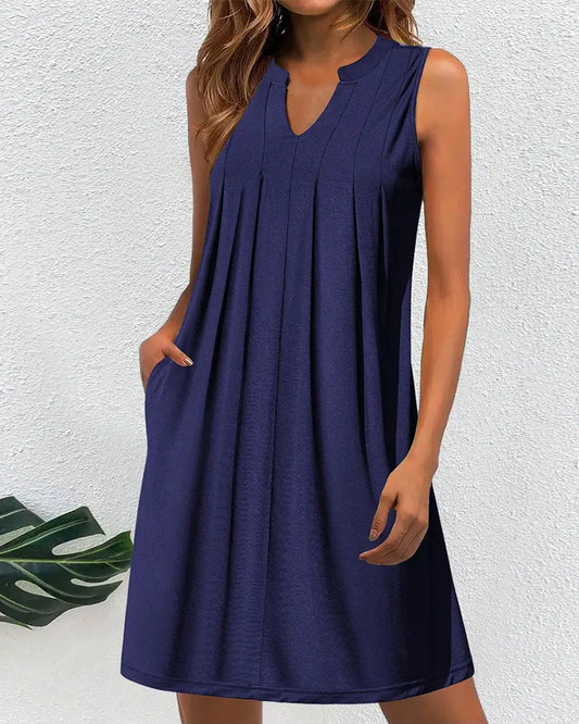Robe plissée sans manches de couleur unie