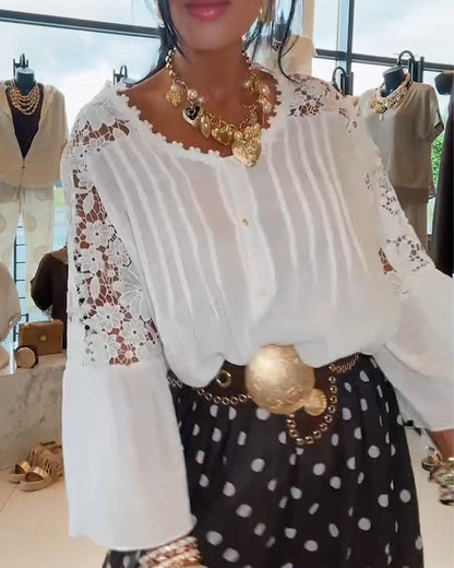 Cut-Out Lace Flare Sleeve Blouse