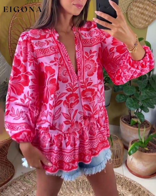 Floral print deep V blouse blouses & shirts spring summer