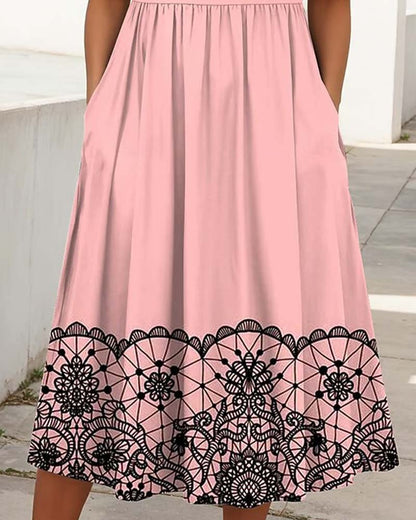 Round Neck Printed A-Line Dress