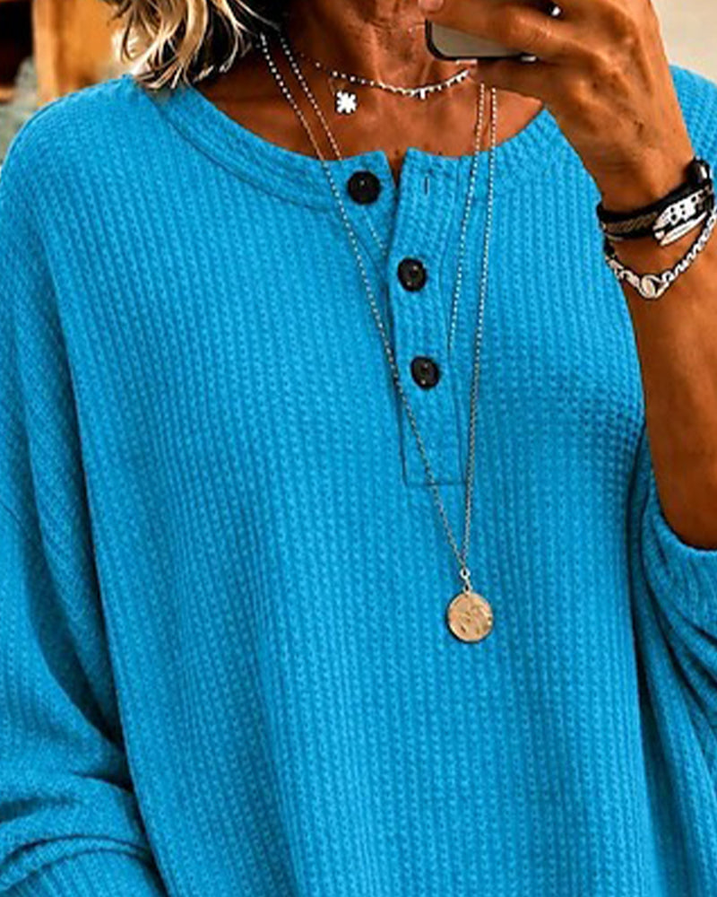 Waffle Crew Neck Loose Blouse 2024 f/w blouses & shirts