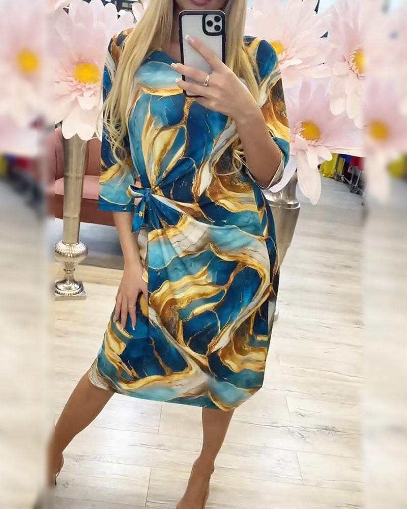 Half Sleeve Twist Print Dress