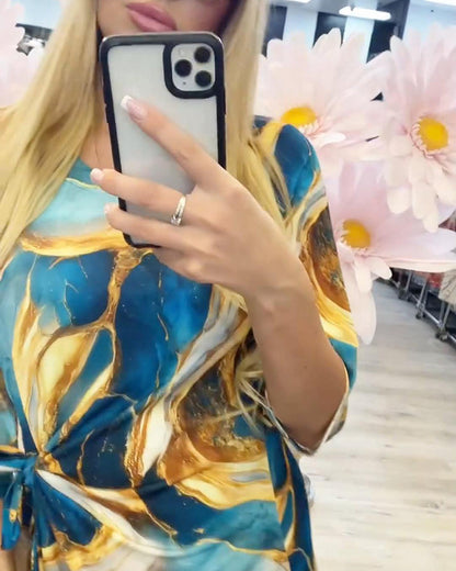 Half Sleeve Twist Print Dress