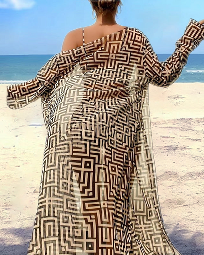 Flat-Front Bikini Three-Piece Set
