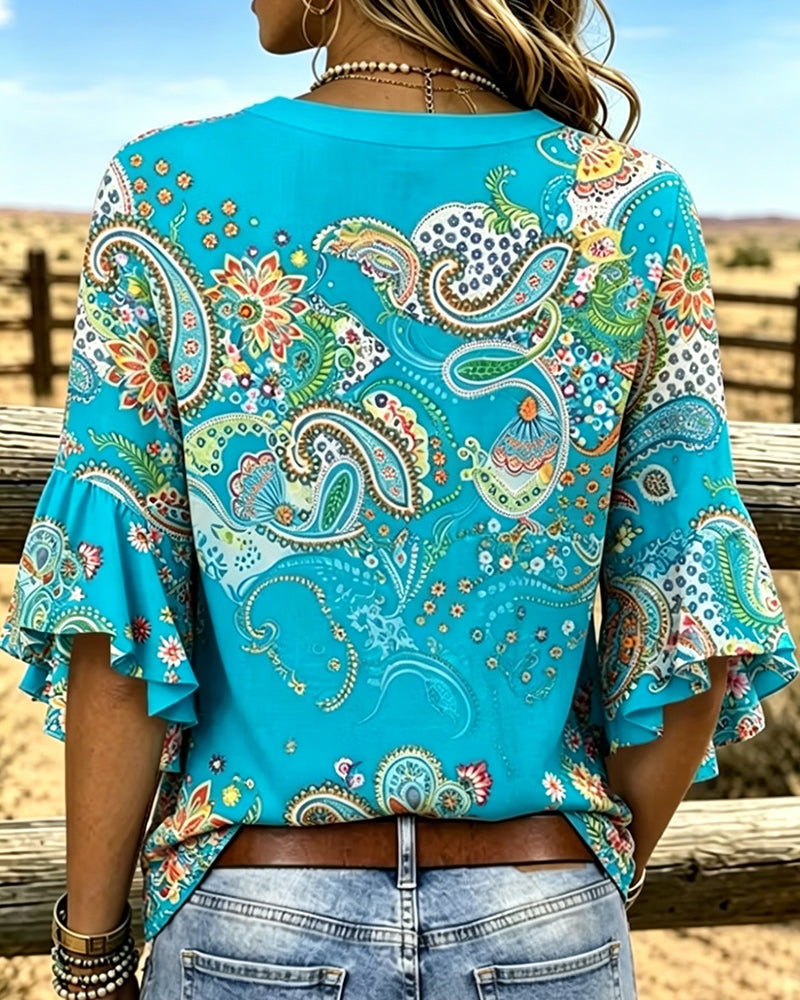 Button-Down Ruffle Trim Blouse