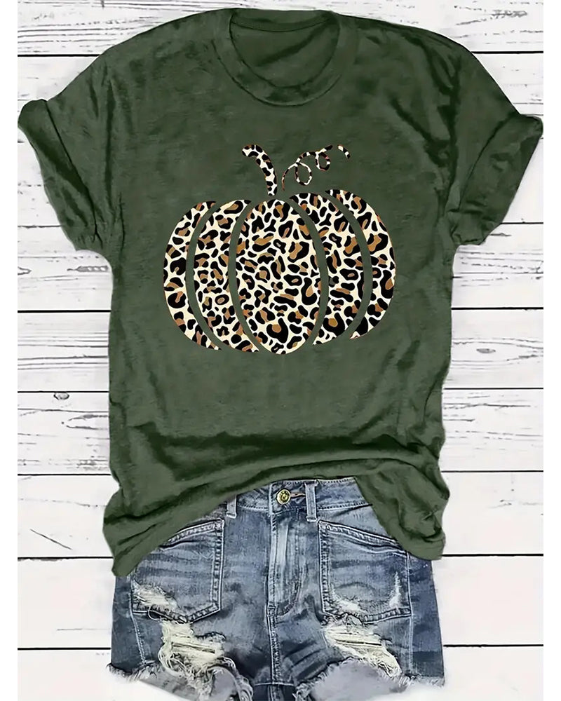 Vibrant Pumpkin Print Short Sleeve T-Shirt summer t-shirts thanksgiving