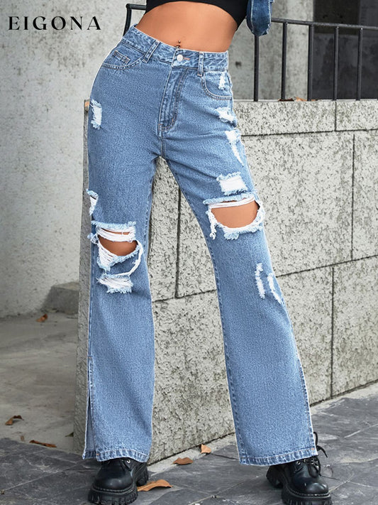 Distressed Slit Jeans Medium bottoms clothes Jeans pants Ship From Overseas Shipping Delay 09/29/2023 - 10/01/2023 trend Y@X@N@H