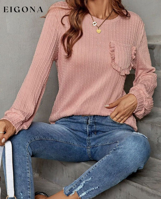 Frill Trim Long Sleeve Blouse Dusty Pink clothes Ship From Overseas Shipping Delay 09/29/2023 - 10/01/2023 trend Y@X@N@H