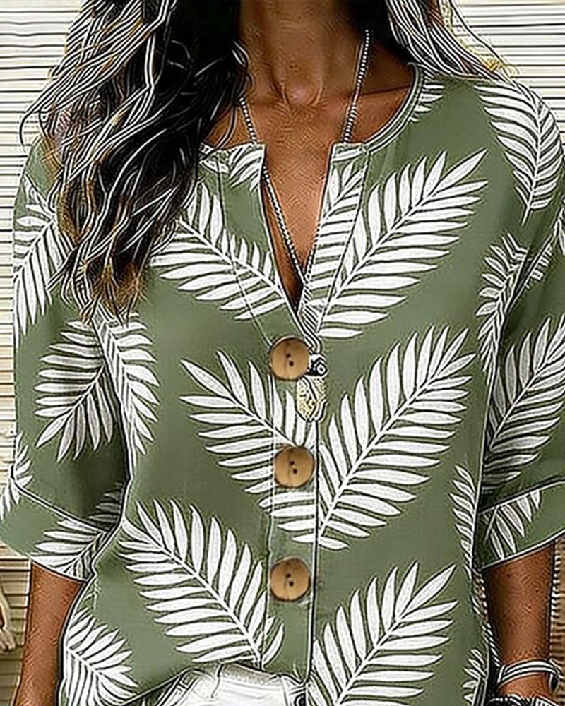 Leaf Print Button Shirt