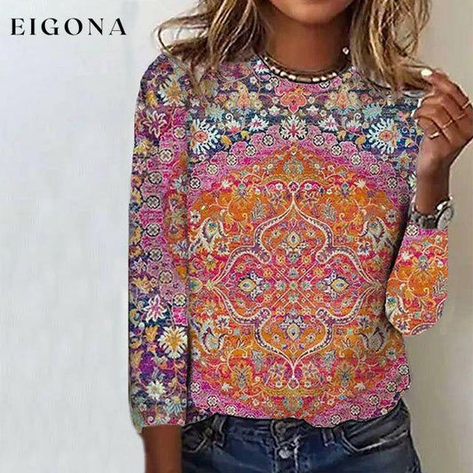 Vintage Ethnic Floral Print T-Shirt Multicolor best Best Sellings clothes Plus Size Sale tops Topseller