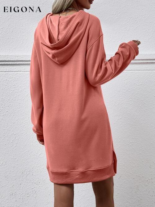 Slit Long Sleeve Hooded Dress with Pocket Changeable clothes Ship From Overseas