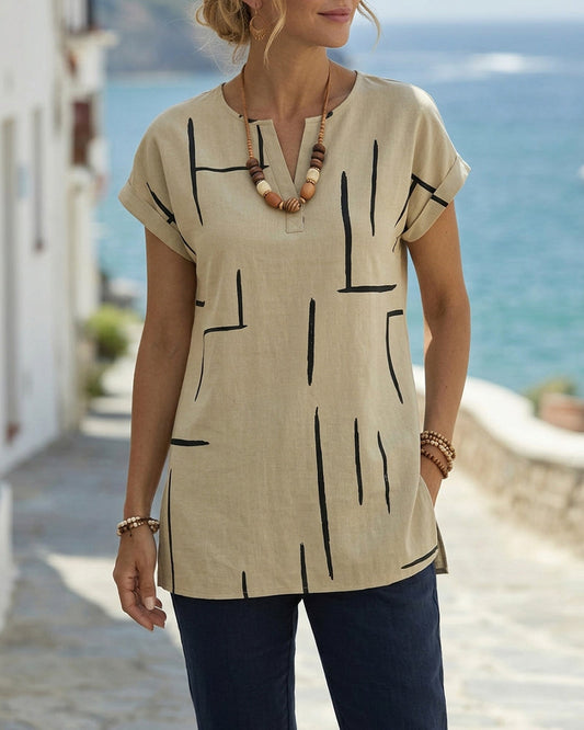 Geometric Line V-Neck Short-Sleeve Top blouses & shirts spring summer